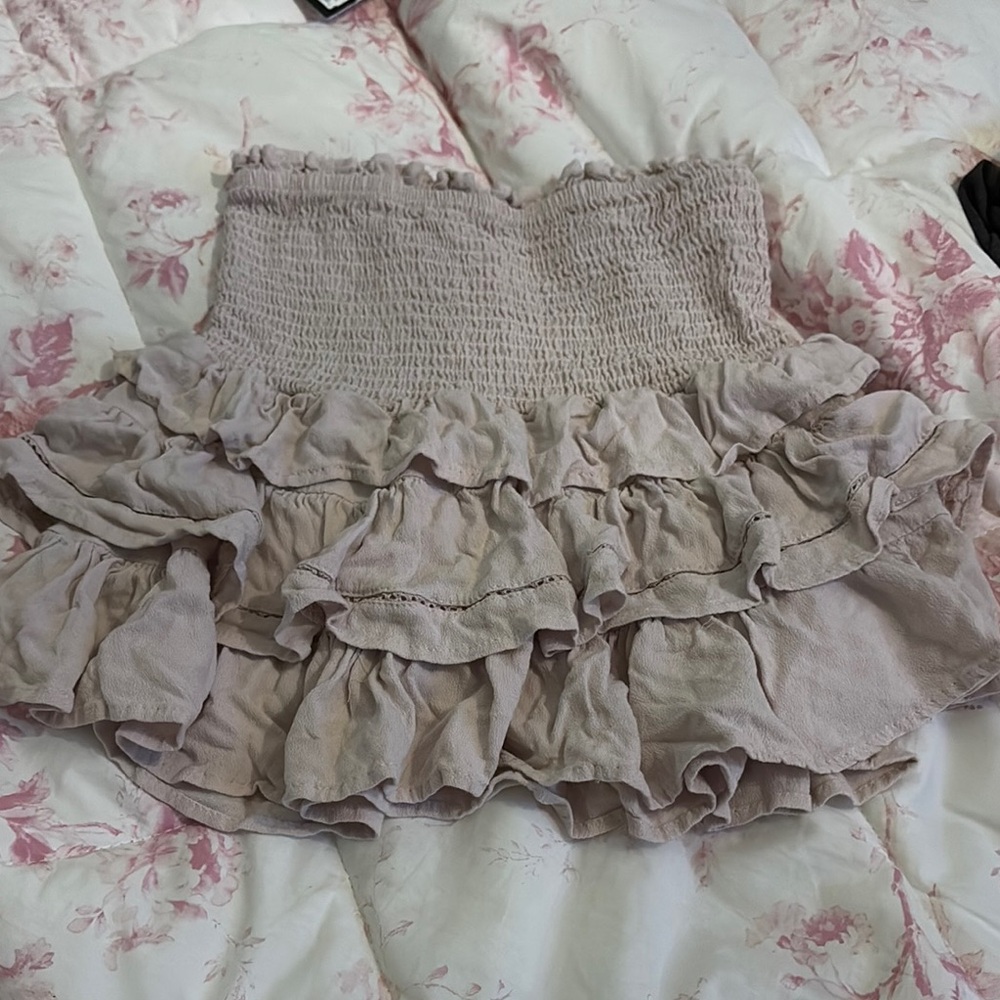 Ocean Drive Cream Bubble Crop Top Smocked Ruffled Casual